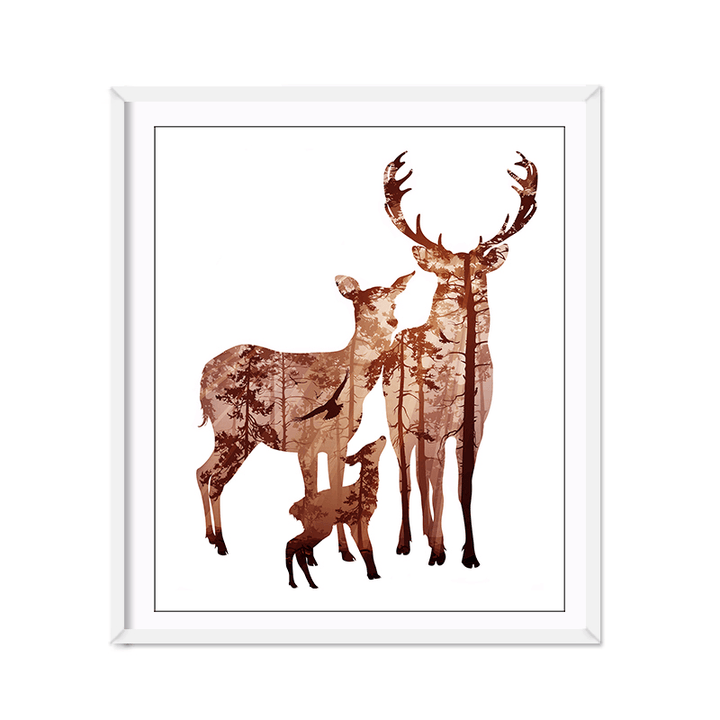 Miico Hand Painted Oil Paintings Simple Style Deer Family a Wall Art for Home Decoration Painting - MRSLM