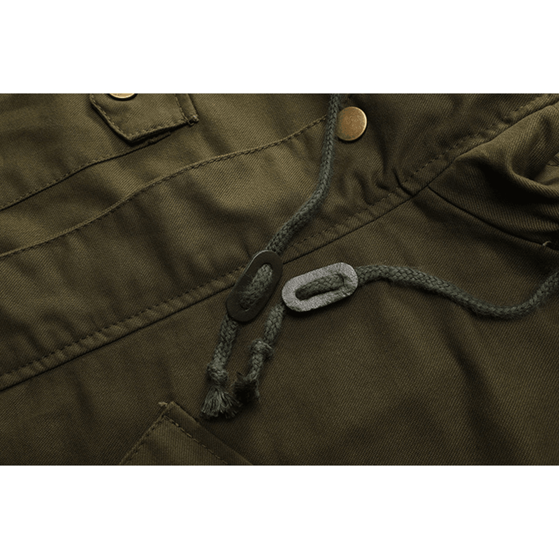 Military Style Multi Pockets Hooded Mens Cotton Jacket - MRSLM