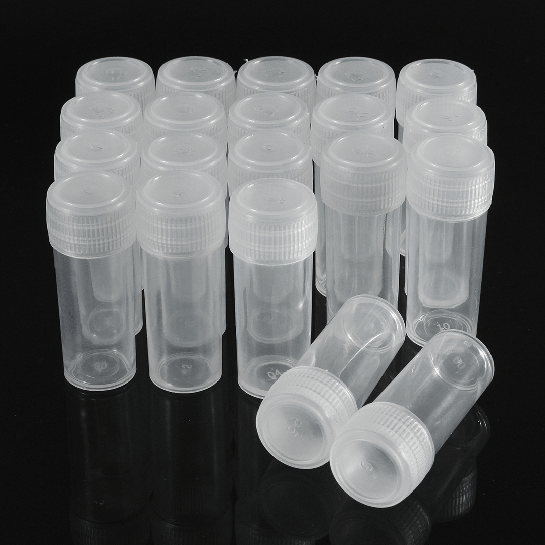 20Pcs 5Ml Chemistry Plastic Test Tube Vials with Seal Caps Pack Container - MRSLM