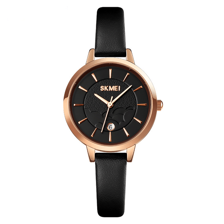 SKMEI 1705 Simple Women Watch Creative Dial Date Display Leather Strap Fashion Lady Quartz Watch - MRSLM