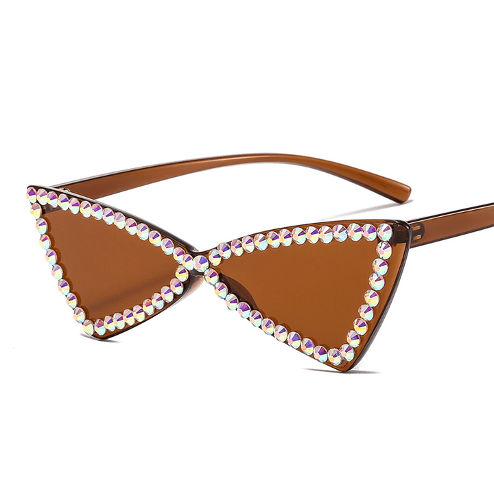 Retro Triangle Rimless Glasses Rhinestone Sunglasses Ladies Cat Eye Sunglasses - MRSLM