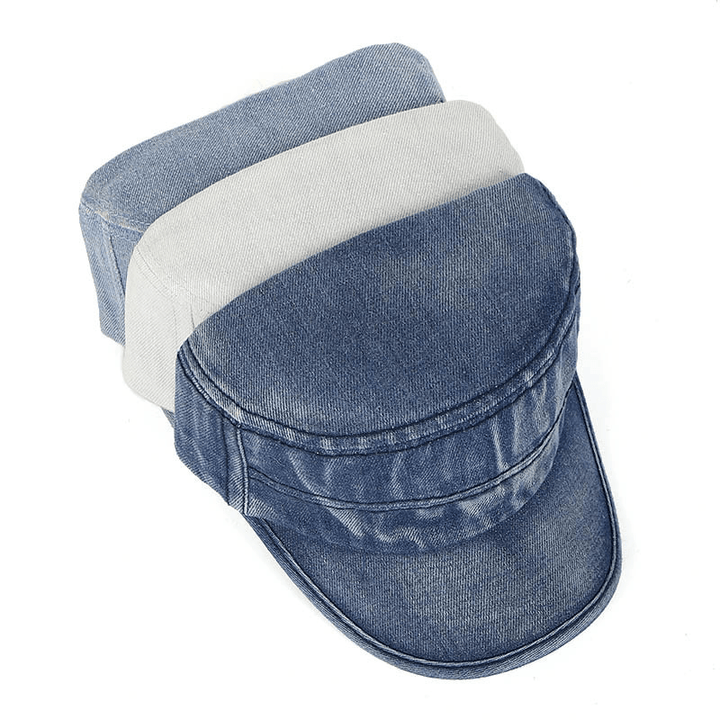 Men'S and Women'S Old Washed Denim Flat Hats - MRSLM