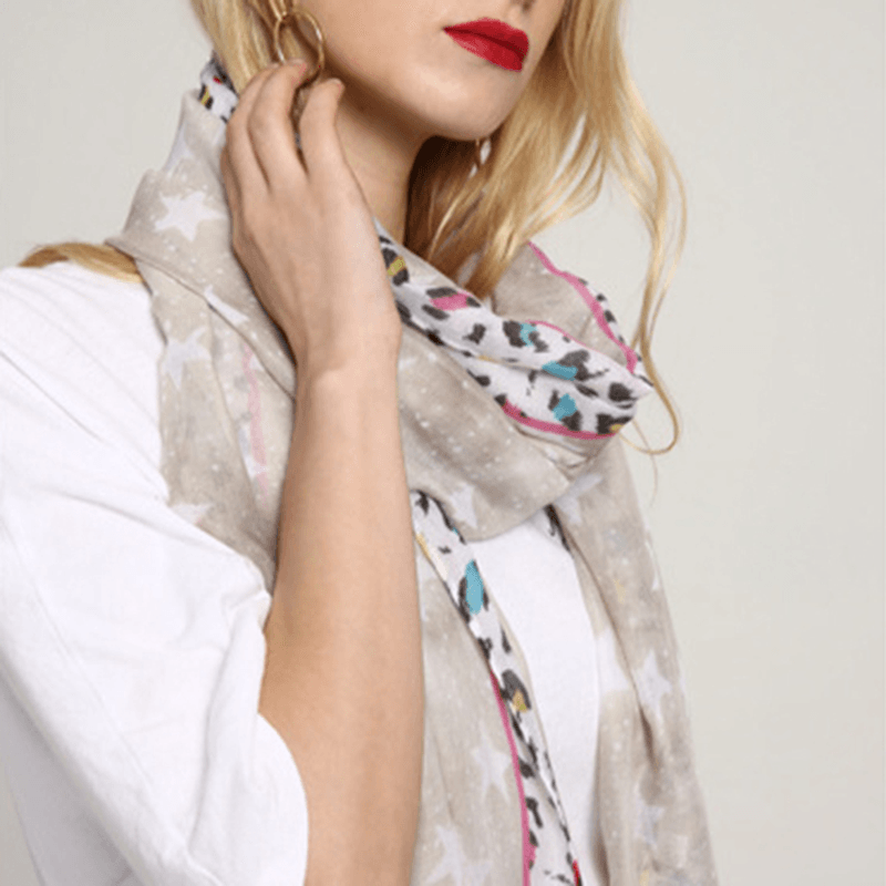 Women Breathable Star Leopard Print Scarf Special Shawl - MRSLM