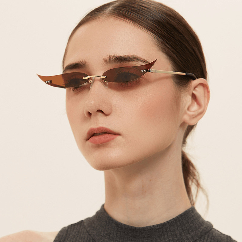 Rimless Metal Pointed Cat-Eye Sunglasses - MRSLM