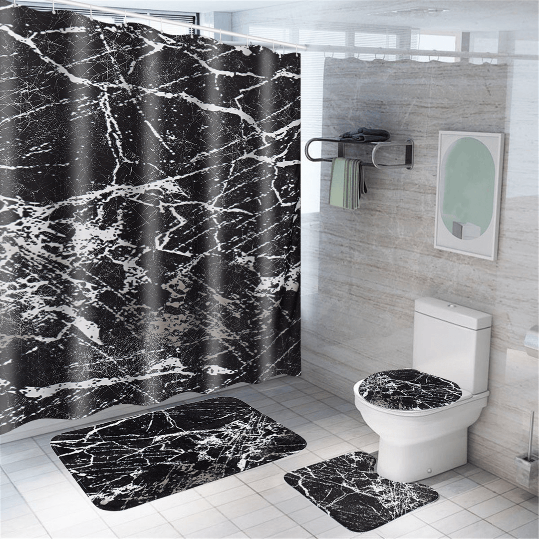 Marble Carpet Shower Curtain Four-Piece Toilet Bathtub Anti-Static Waterproof Anti-Mildew Non-Slip Mat Set - MRSLM