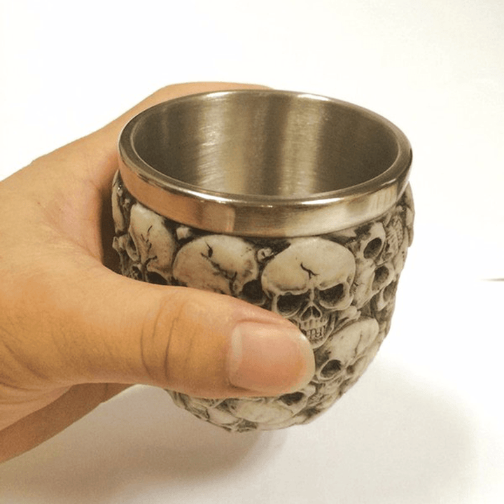 Retro 3D Stainless Steel Skull Cup Novelty Skull Head Vodka Mug Coffee Drinking Cup Drinkware - MRSLM