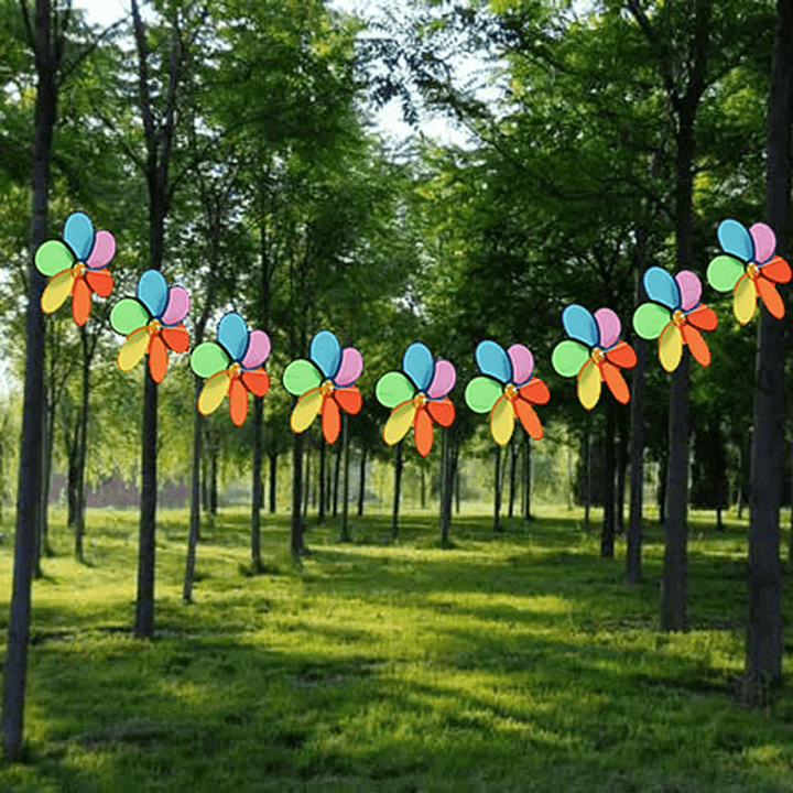 8Pcs Rainbow Flower Windmill Garden Wind Spinner Festival Outdoor Camping Decor - MRSLM