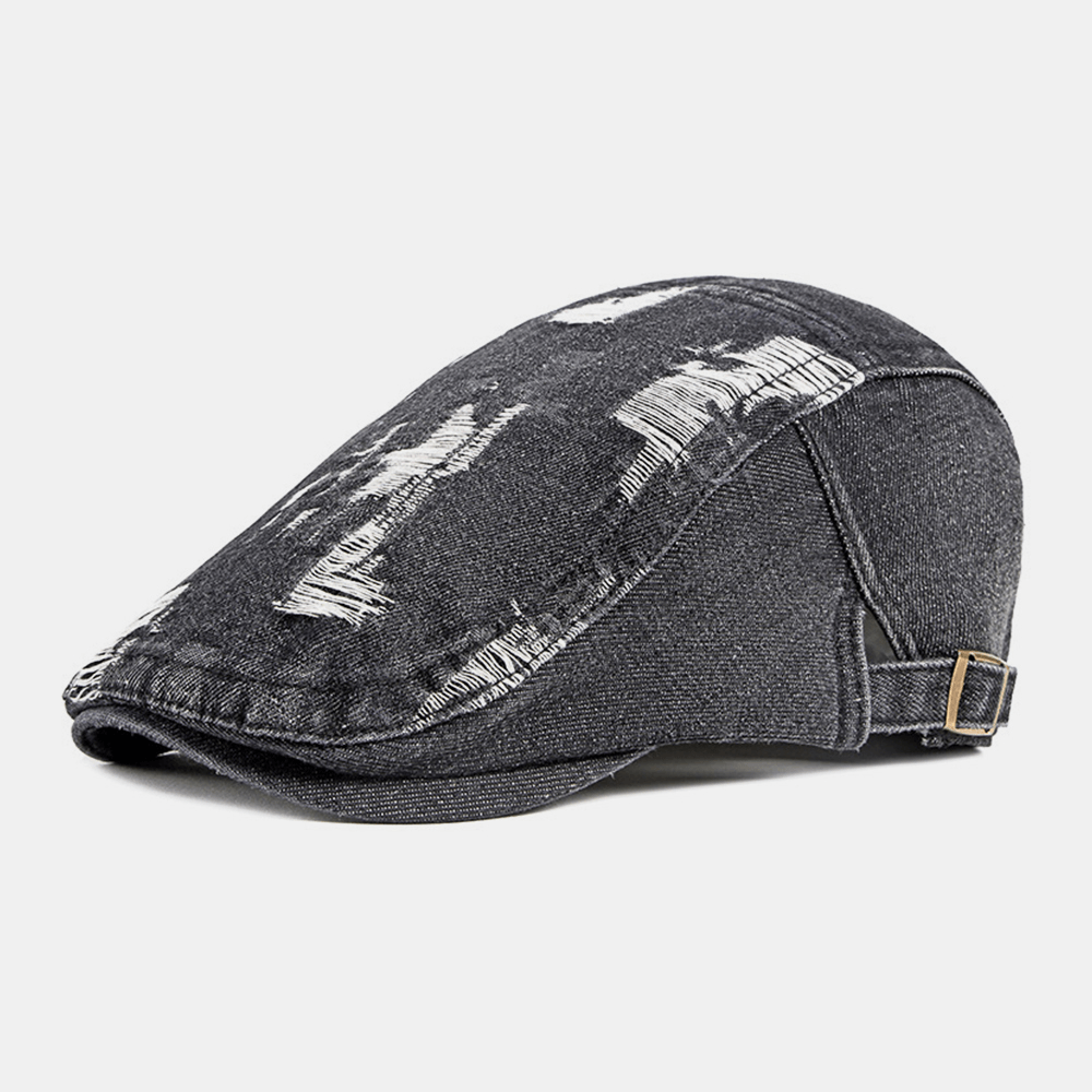 Unisex Denim Washed Make-Old Hole Breathable Casual Sunshade Forward Cap Beret Cap Flat Hat - MRSLM