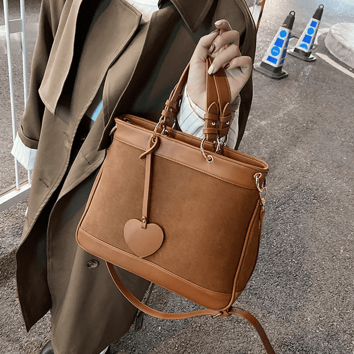 Women Frosted Large Capacity Handbag Tote Vintage PU Leather Suede Patchwork Crossbody Bag Shoulder Bag - MRSLM