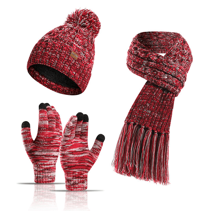 Three-Piece Hat Thick Scarf Touch Screen Gloves - MRSLM