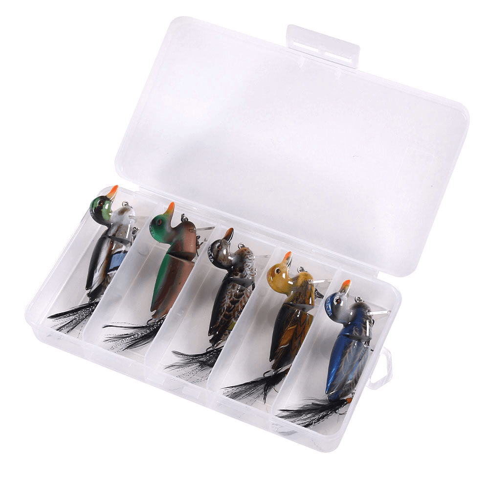 HENGJIA J102 5PSC Duck Fishing Lure Set Rotating Tail Popper Topwater Swim Crankbait Artificial Hard Bait - MRSLM