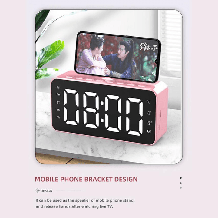 Q9 FM Radio Clock Mirror Bluetooth Speaker Dual Alarm Thermometer Phone Holder Card Multi-Function Audio HD Screen Smart Speaker - MRSLM