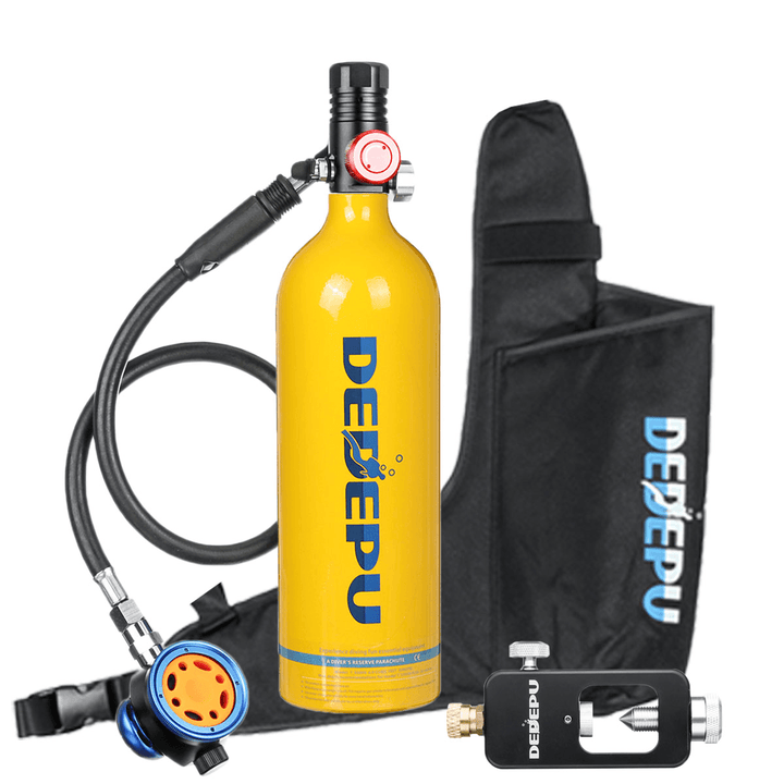 DEDEPU 3 Pcs 1L Mini Diving Scuba Cylinder Oxygen Tank Diving Respirator Breathing Adapter with Air Tank Bag Underwater Equipment - MRSLM