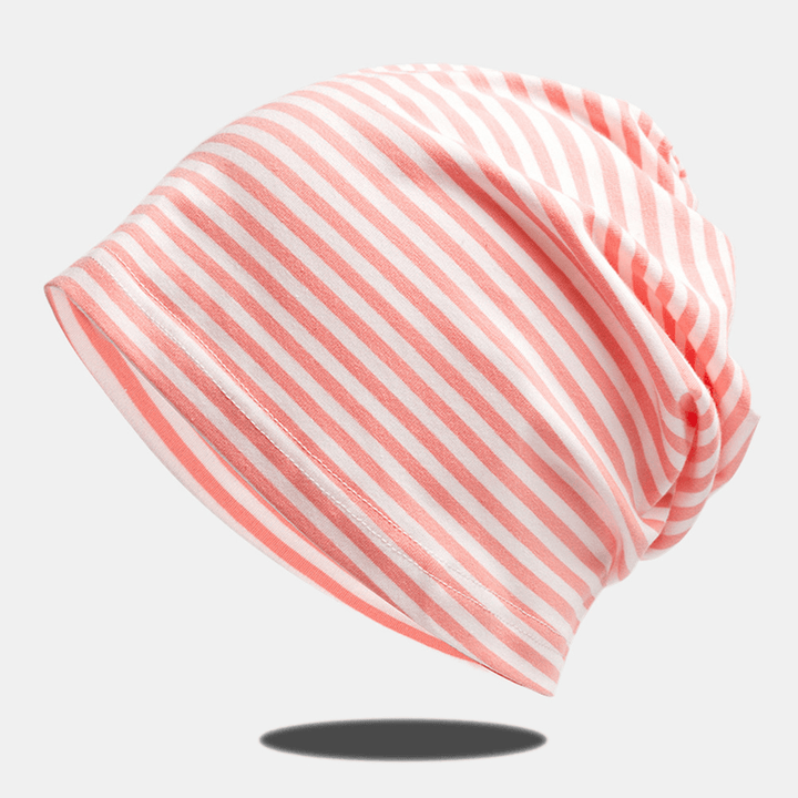 Women Cotton Striped Thin Baotou Hat Fashion Casual Soft Skin-Friendly Elastic Beanie Hat - MRSLM