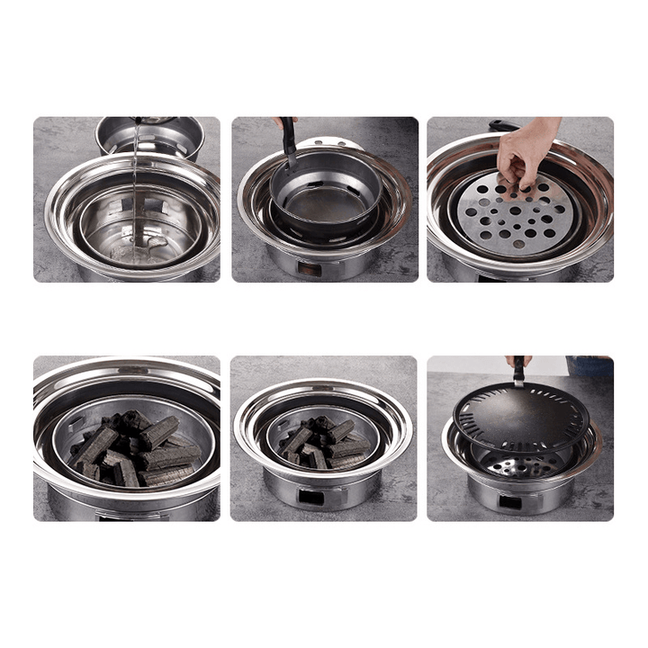 7Pcs/Set Stainless Steel Korean Charcoal Barbecue Grill Home/Outdoor Camping Portable Smokeless Barbecue Stove - MRSLM