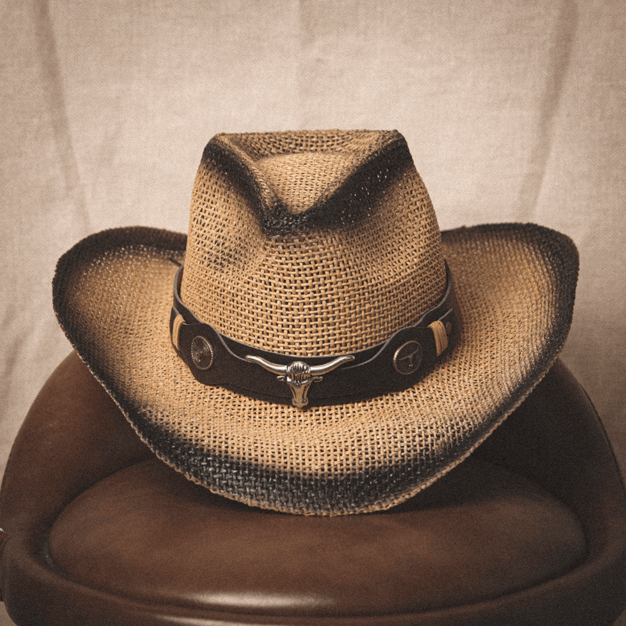 Men Sunscreen Travel Outdoor Summer Beach Hat Western Cowboy Style Spray Straw Hat - MRSLM