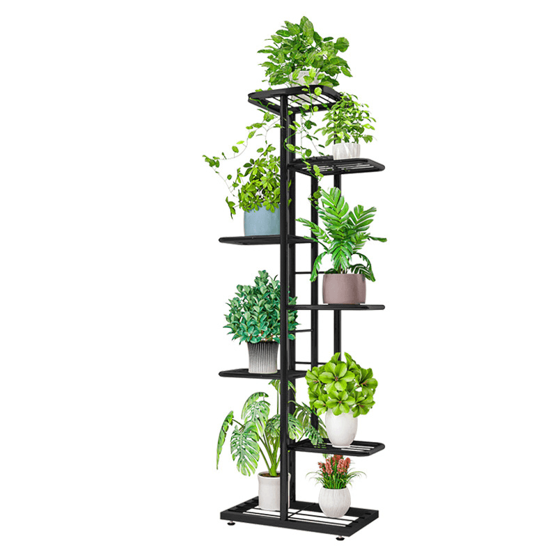 7/8 Black/White Layers Retro Iron Plant Stand Pot Plant Display Shelves Garden Home Decoration - MRSLM