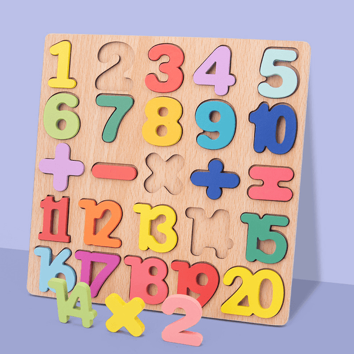 Children'S Alphanumeric Building Block Puzzle Early Education Wooden Hand-Grabbing Board - MRSLM