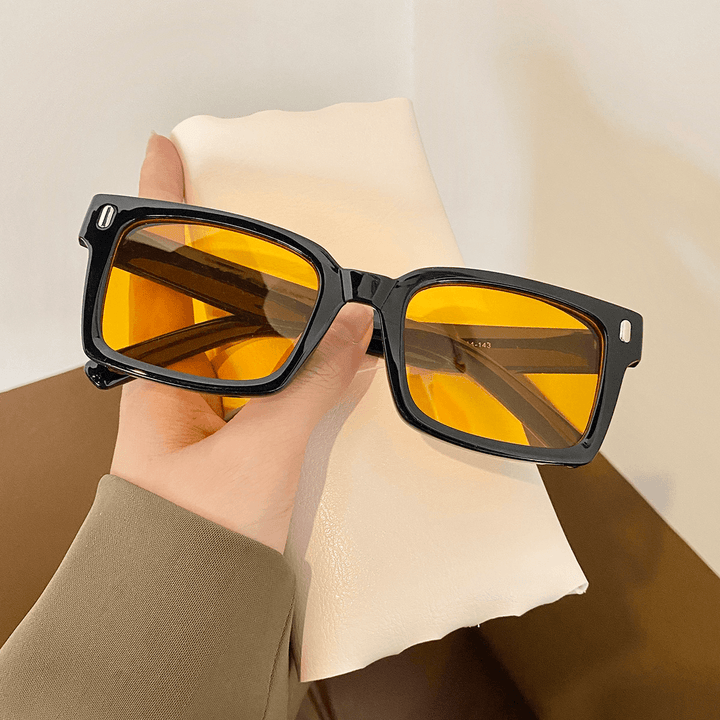 New Retro Square Small Frame Sunglasses Female Fashion round Face All-Match Plain Sunglasses Anti-Ultraviolet - MRSLM