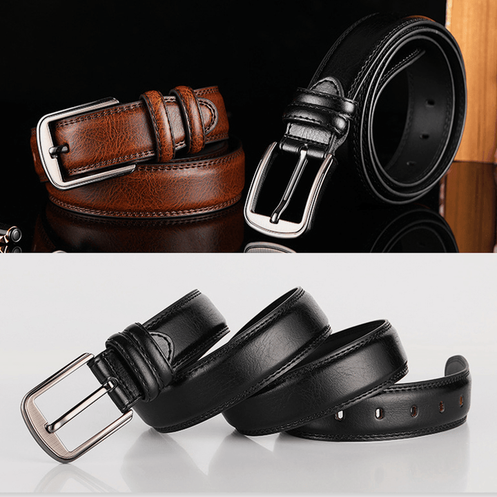 Men Genuine Leather Two-Layer Cowhide 110/115/120/125/130CM Retro Casual Rectangular Pin Buckle Breathable Jeans Suits Belt - MRSLM