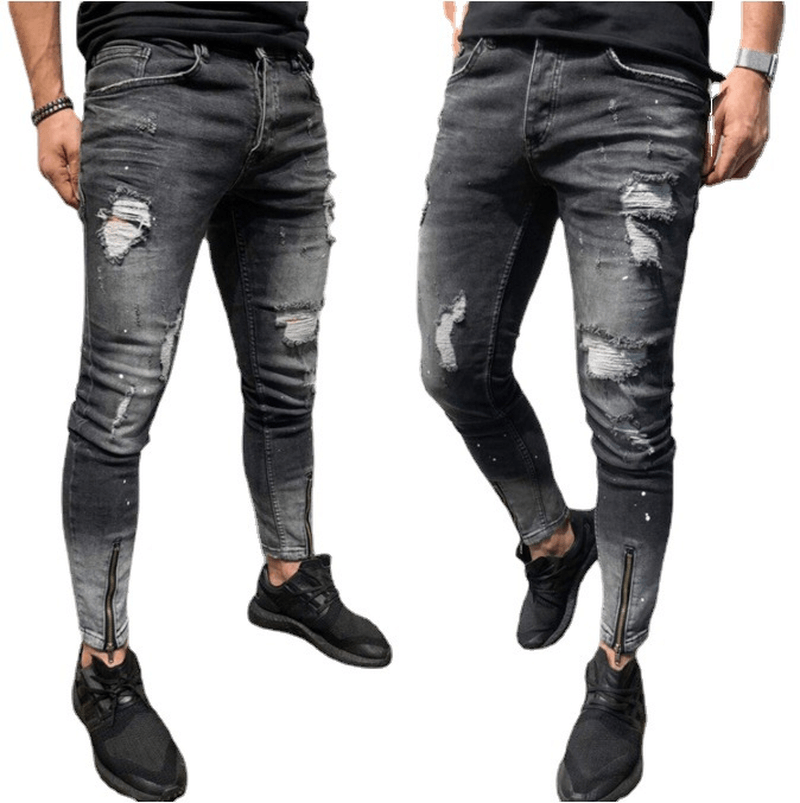 The New Cross-Border Fashion Ripped Youth Clothes Zipper Elasticfeet Js Men - MRSLM