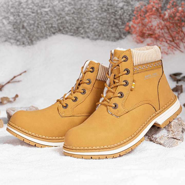 Women Outdoor Warm Lining Lace up Winter Snow Short Boots - MRSLM