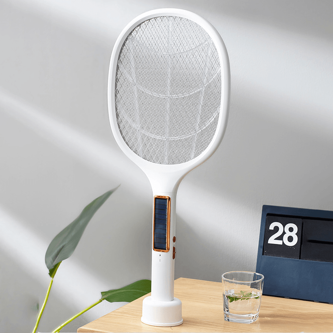 3000V 5W Electric Fly Swatter Usb/Solar Rechargeable Intelabe Bug Zapper with 3-Layer Safety Mesh - MRSLM