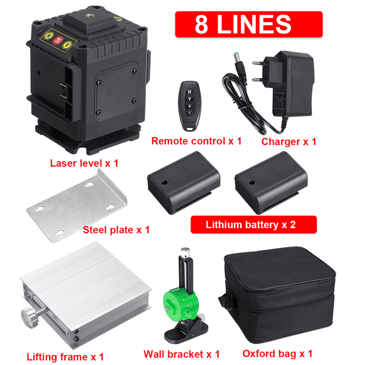 8/12/16 Line 360° Rotary Green Laser Level Self Leveling Cross Measure Tool Set - MRSLM