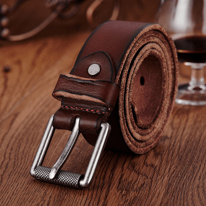 Genuine Leather Men'S Belt Casual Waistband Waist Strap Smooth Pin Retro Belt - MRSLM