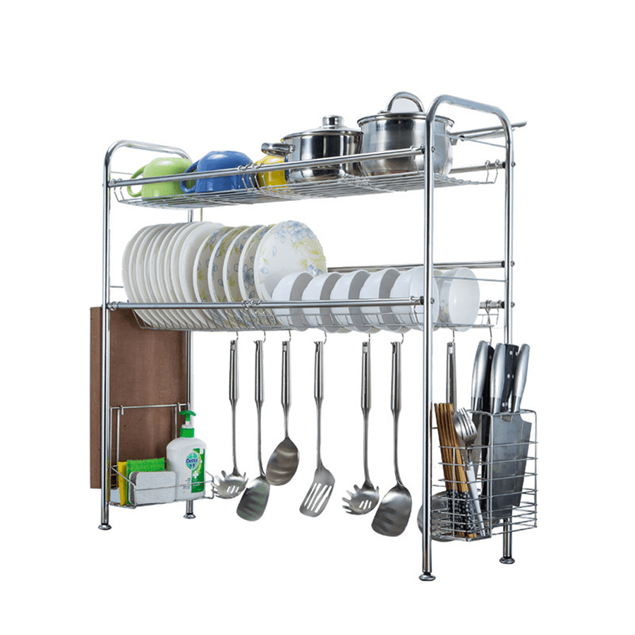 64/74/84/94Cm Stainless Steel Rack Shelf Double Layers Storage for Kitchen Dishes Arrangement - MRSLM