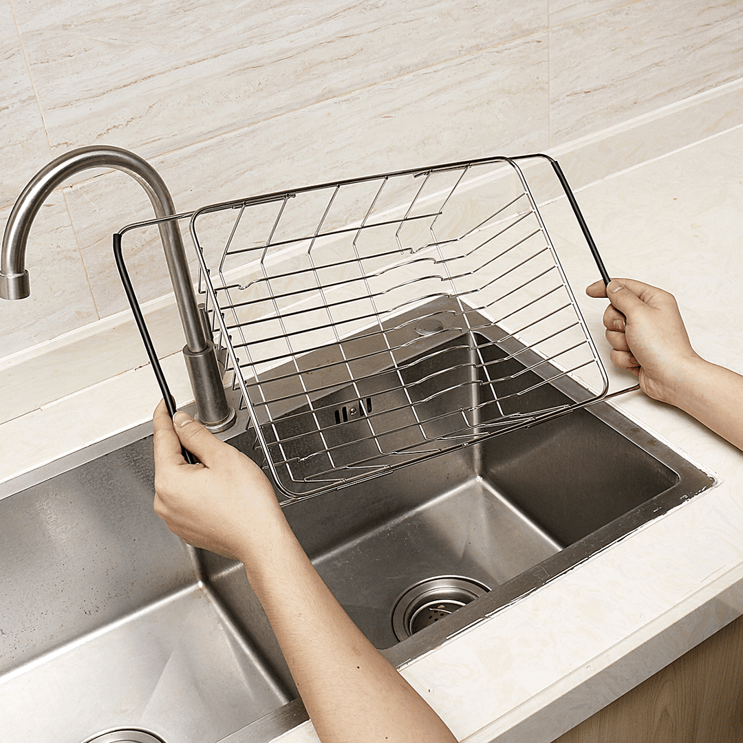 Stainless Steel Adjustable Strainer Sink Drain Basket Rack Holder Kitchen Tool - MRSLM