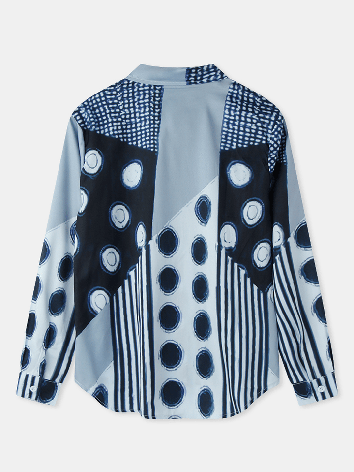 Women Mixed Polka Dot Printed Patchwork Long Sleeve Lapel Casual Stylish Blouse - MRSLM