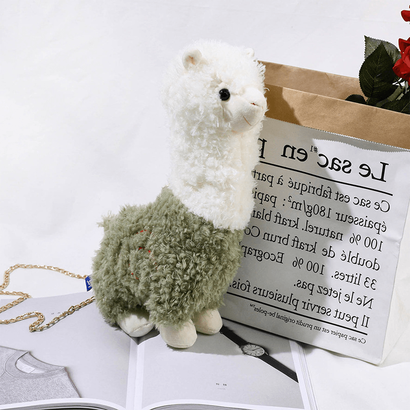 Women Lamb Wool Cute Cartoon 3D Alpaca Shape Soft Creative Small Shoulder Bag Crossbody Bag with Chain - MRSLM