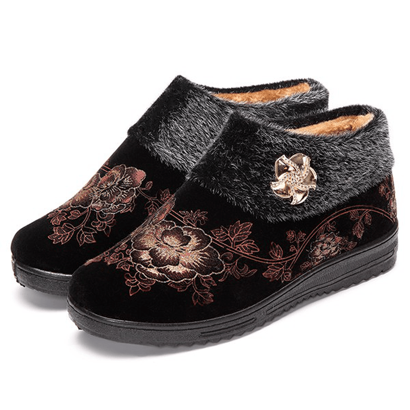 Women Winter Cotton Fur Lining Boots Casual Outdoor Plush Flats - MRSLM