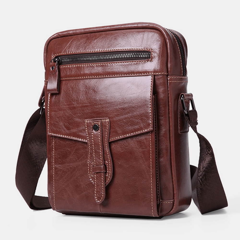 Men Genuine Leather Large Capacity Vintage Business Crossbody Bag Shoulder Bag - MRSLM