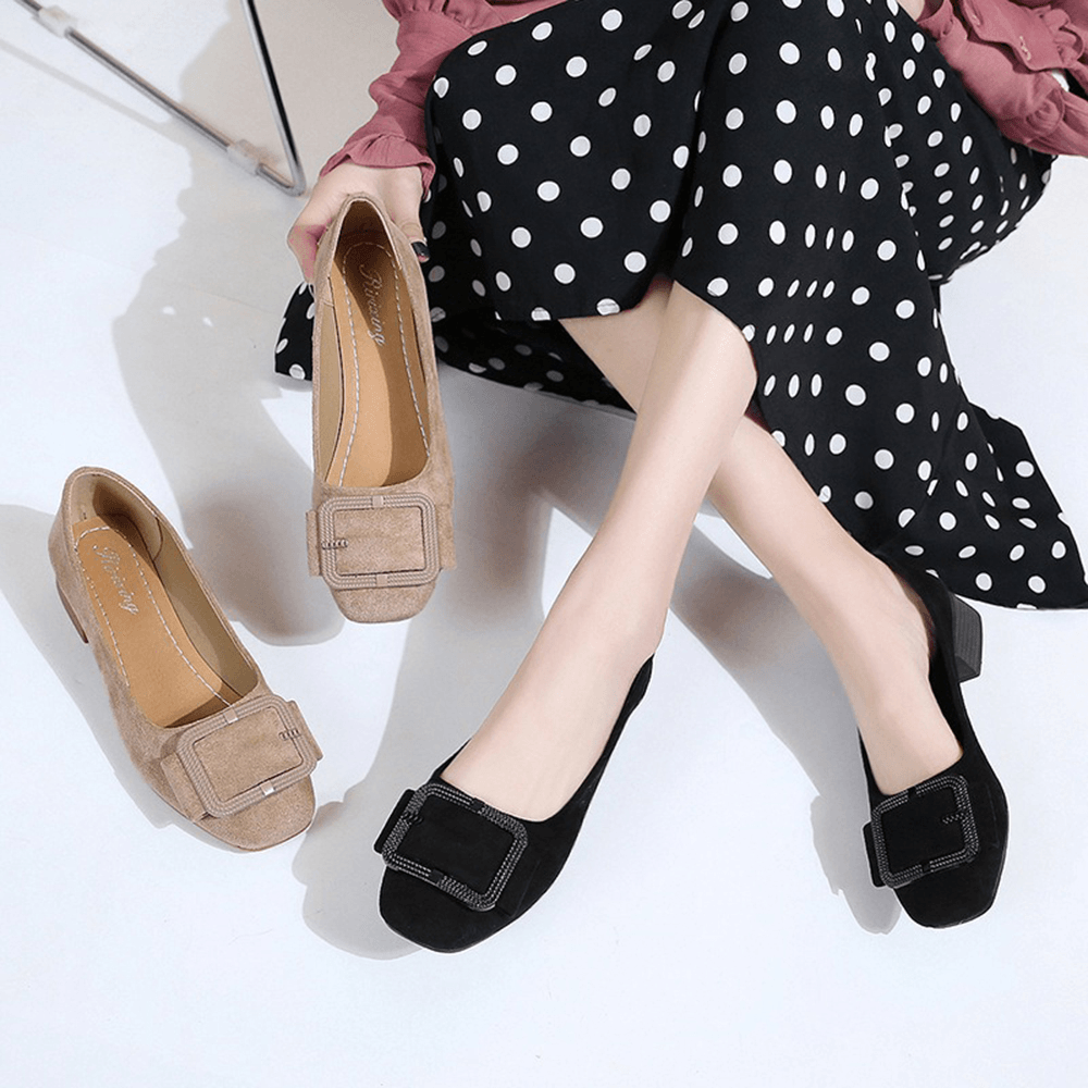 Women Metal Decor Suede Block Elegant Dress Shoes - MRSLM