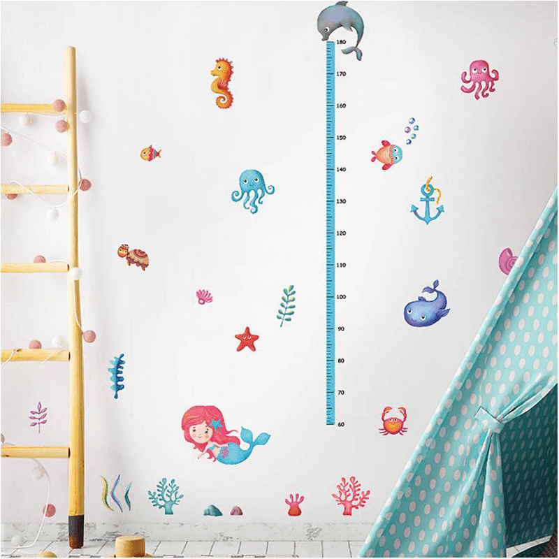 SK7197 Sea World Height Chart Wall Sticker Growth Chart Fish Star Wall Stickers for Kids Room Undersea Bathroom Wall Decals - MRSLM
