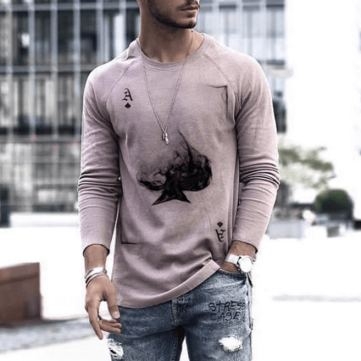 Fashion Poker Printed Top Men'S round Neck Long Sleeve - MRSLM