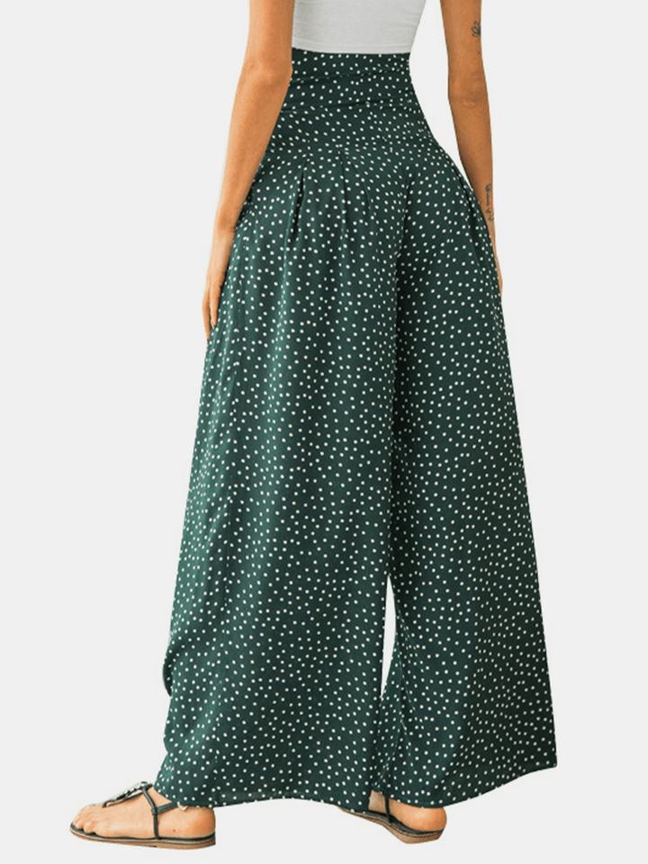 Casual Polka Dot Print High Waist Bow Wide Pants with Pocket - MRSLM