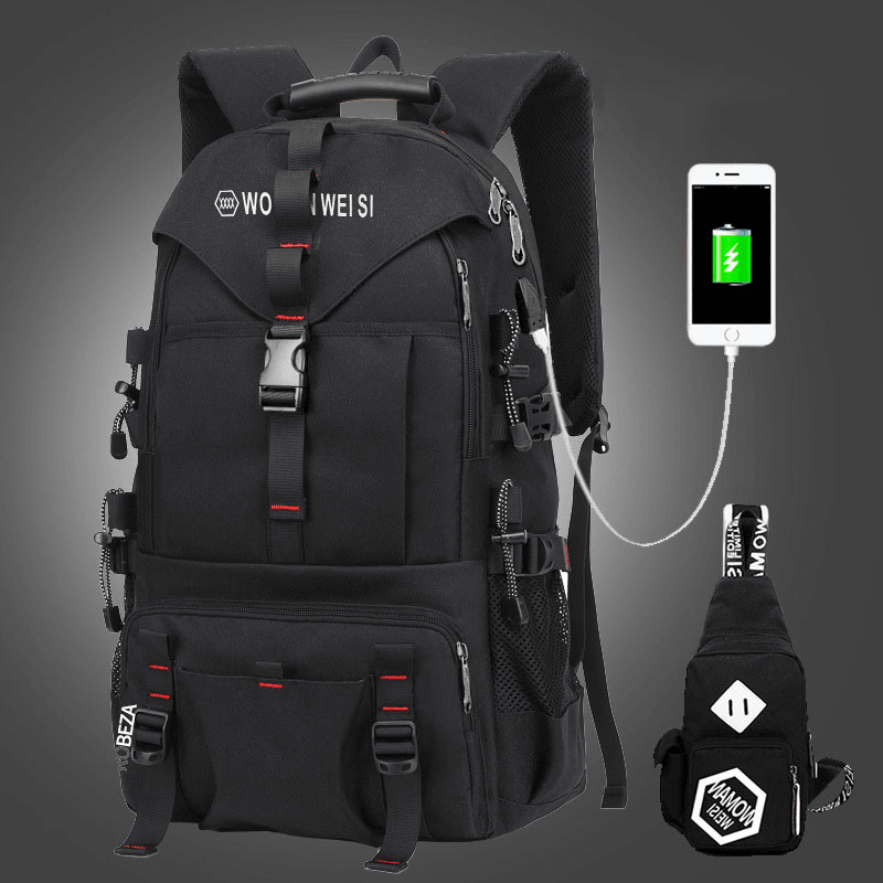 Men Large Capacity Outdoor Waterproof USB Charging Multi-Pocket 14 Inch Laptop Bag Travel Climbing Backpack - MRSLM