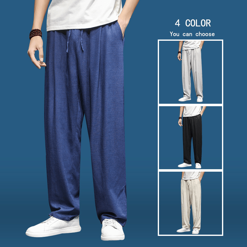 Linen Harem Pants Men'S Loose Straight Wide Leg Pants - MRSLM