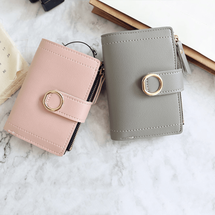 Women Ring Buckle Simple Zipper Wallet Purse Card Holder - MRSLM