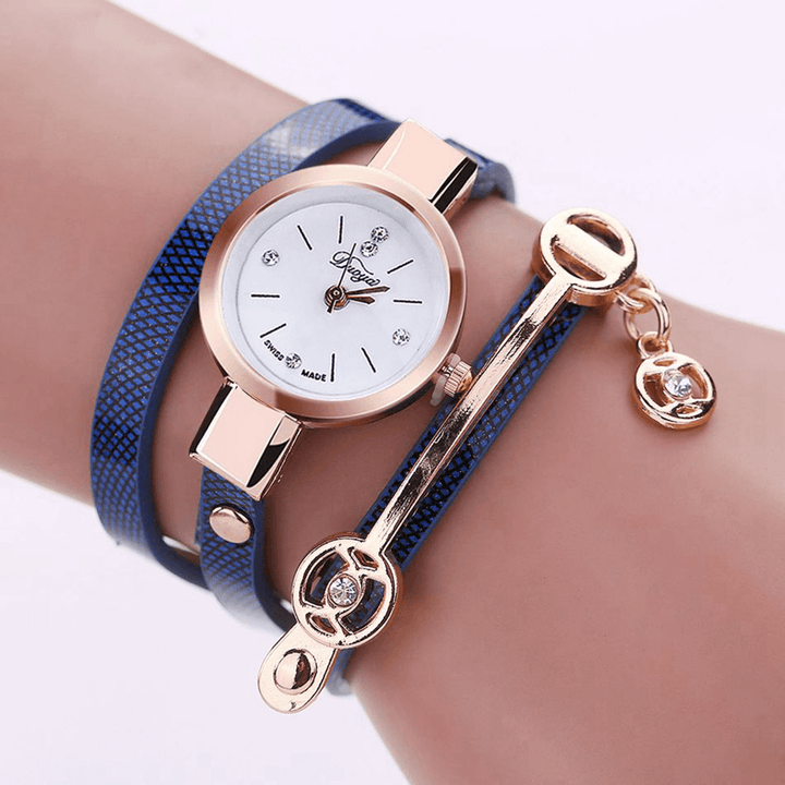 DUOYA XR1297 Fashion Casual Ladies Diamand PU Leather Strap Women Bracelet Watch Quartz Watch - MRSLM