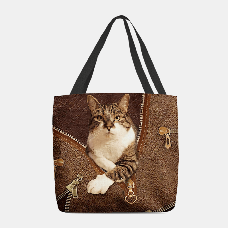 Women Felt Cute 3D Three-Dimensional Cartoon Cat Pattern Shoulder Bag Handbag Tote - MRSLM