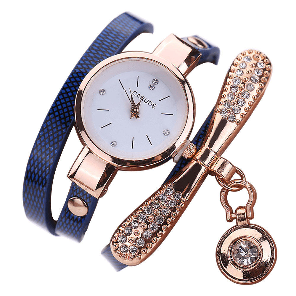 Retro Pu Strap Multi-Layer Lady Watch Metal Geometric Rhinestone Bow Pendant Women Quartz Watch - MRSLM