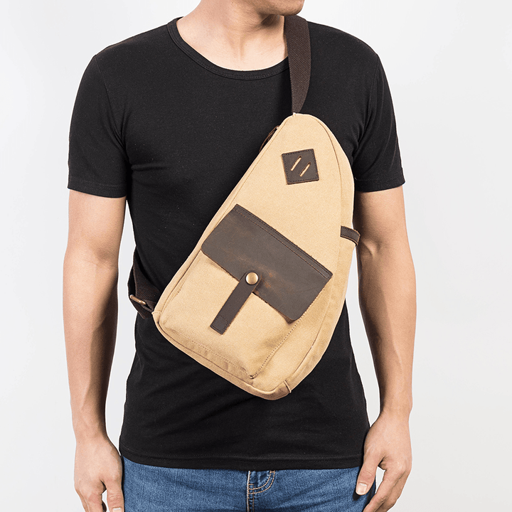 Men Canvas Patchwork Genuine Leather Chest Bag - MRSLM