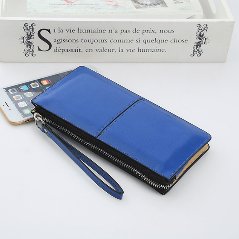 Woman PU Patchwork Line Wallet Elegant Ultra Thin Wristlet Wallet Phone Wallet - MRSLM