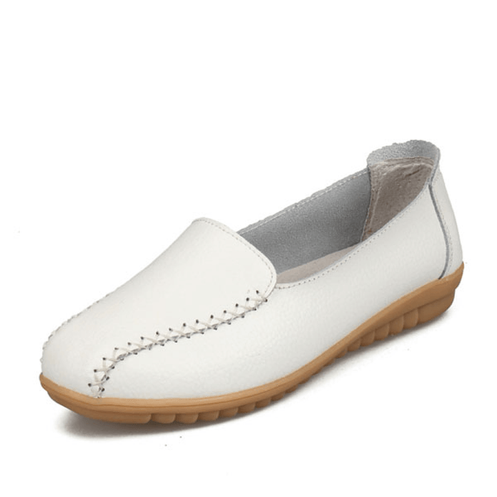 Women Loafers Shoes Casual Outdoor Slip on Leather Flats - MRSLM