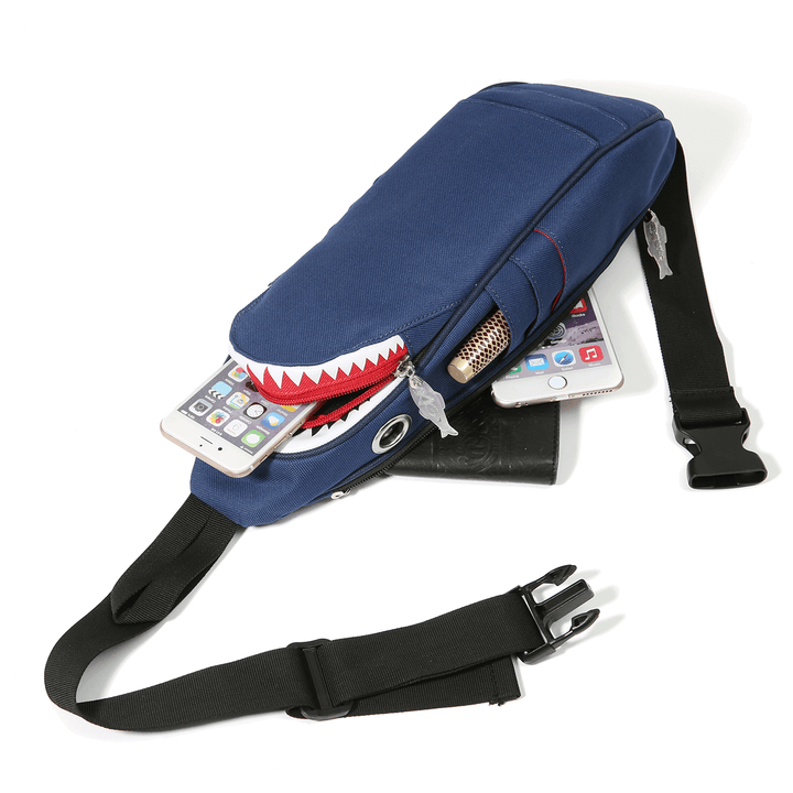 Unisex Canvas Shark Shape Multi-Pocket Chest Bag Cartoon Casual Super Soft Large Capacity Multifunction Messenger Crossbody Bags Shoulder Bag - MRSLM