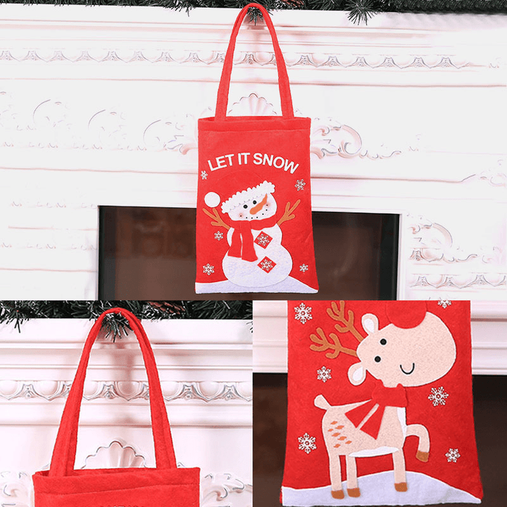 Child Cute Festive Christmas Santa Claus Elk Pattern Decoration Candy Snack Bag Handbag - MRSLM